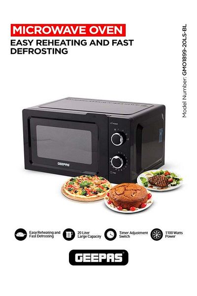 Geepas Manual Microwave Oven 20 Liter 1100W GMO1899-20LS-BL Black