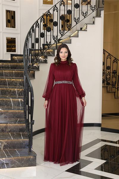 Modaviki Alya Evening Dress Burgundy Fvm206 Model Shoes