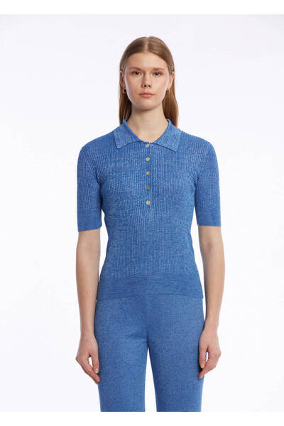 Knitss Поло з застібкою на ґудзиках, синій трикотажний верх