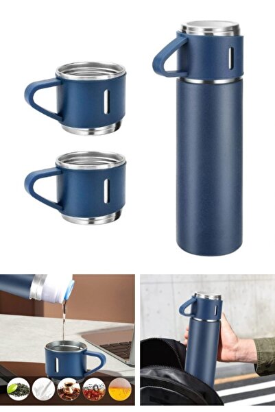 BiTon Toptan Paslanmaz Çelik Termos 3 Bardaklı Termos Seti Vakumlu  Kamp Term...