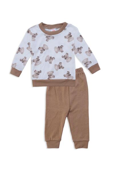 Bebelop Baby Boy Bear Printed Ribbed 2-Piece Top and Bottom Set