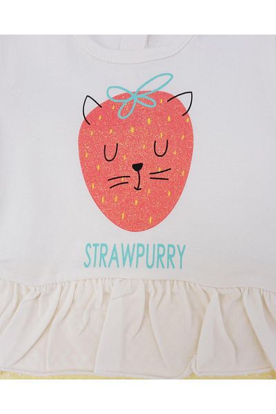 Bebelop Baby Girl Fruit Printed Frilly Summer Short Jumpsuit with Snap Fasteners