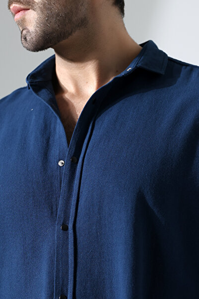 Corradeo Giyim Oversize Fit Gabardine Fabric Snap Tie Men's Shirt