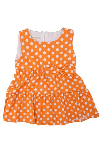 Bebelop Kız Bebek Büyük Puanlı Fiyonklu Fırfırlı Kilotlu Elbise 2'Li Set