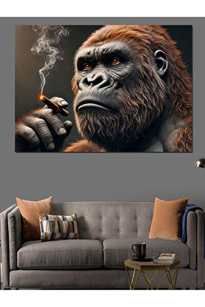 ekart Sigara İçen Goril Dekoratif Kanvas - Mdf Ahşap Tablo