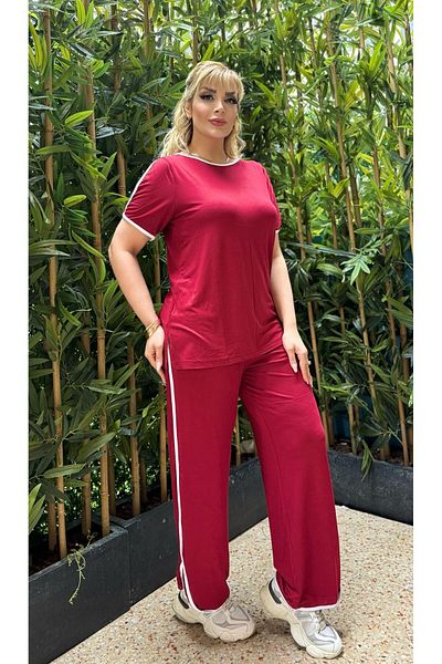 Butik Nilyam Дамски комплект анцуг с тънки кантове и гъвкави райета, размер "Плюс размер", 24710