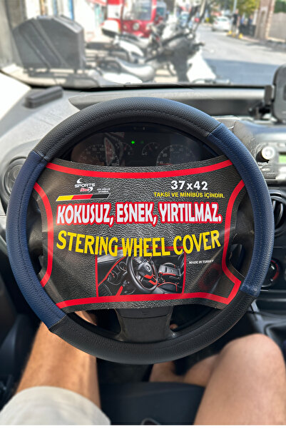 XMOD Direksiyon Kılıfı Siyah Mavi Deri Geçmeli Oto Direksiyon Kılıfı