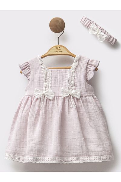 Cassiope Baby Girl Muslin Dress with Hair Band and Lace