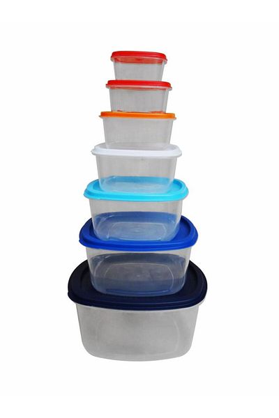 vanora SET OF 7 SQUARE FOOD CONTAINERS WITH LIDS, PLASTIC