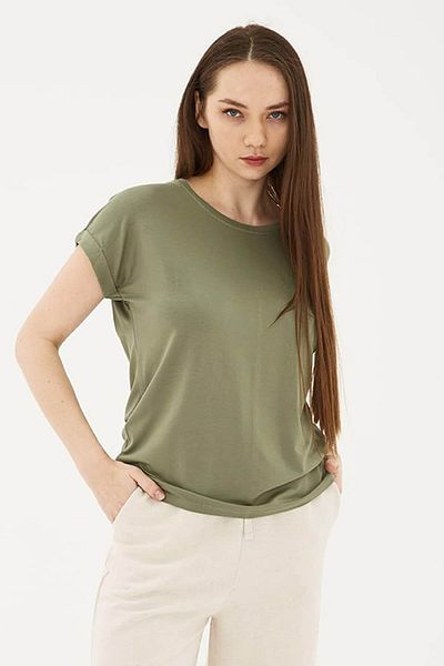 Fashion Friends Γυναικείο T-Shirt Crew Neck Flowy Viscose Khaki 25Y0194K1
