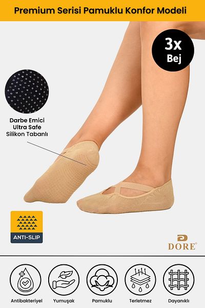 Dore Αυθεντικά γυναικεία πιάτα χορού Pilates Yoga - 3 ζευγάρια αντιολισθητικές κάλτσες με αντιολισθητική σόλα 3 x δέκα