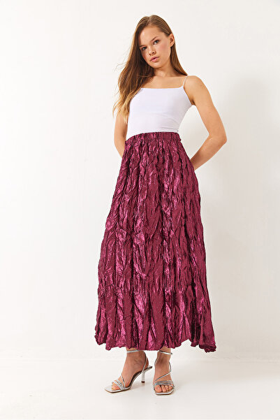 Bianco Lucci Women's Elastic Waist Stone Crash Satin Skirt 60282008