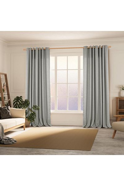 Pyramid Home Gray Color Rustic Background Curtain Eyelet Dense Pleat Ring Natural Linen