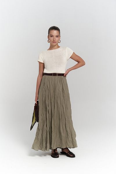 BOHEMAİ Jayla Langer Khaki-Rock mit Crinkle-Detail
