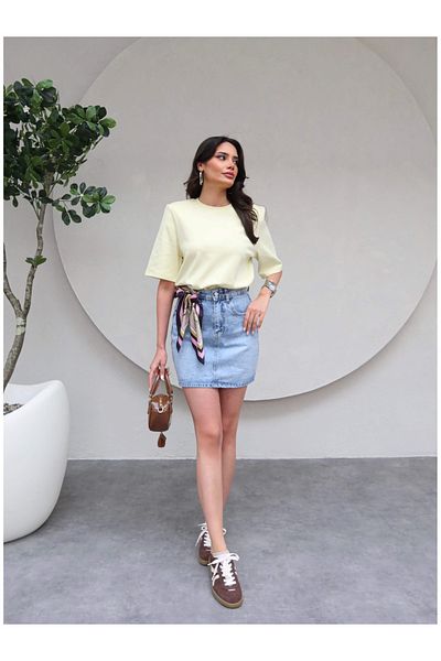 ESRAHELVACI Mini fustă din denim albastru deschis