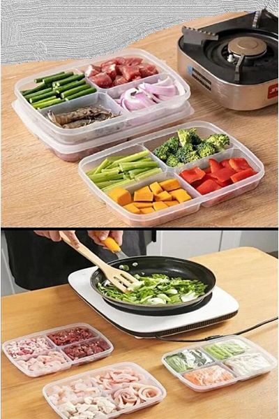 Hayveys home 4 Compartment Breakfast Vegetable Storage Container with Lid Lunch Fridge Organizer