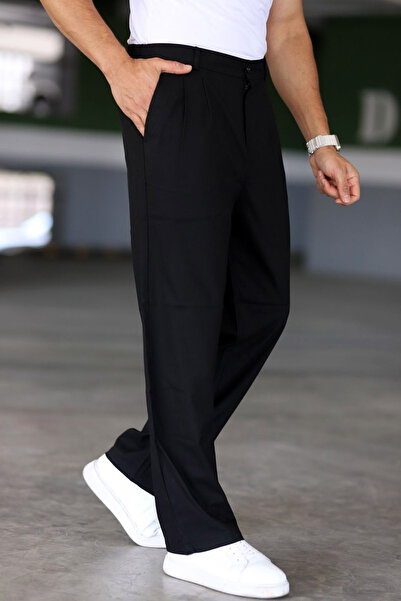 MissKybele Normal Lastikli Bel Fermuar Kapama Cepli Astarlı Çift Pileli Esnek Likralı Baggy Kumaş Pantolon