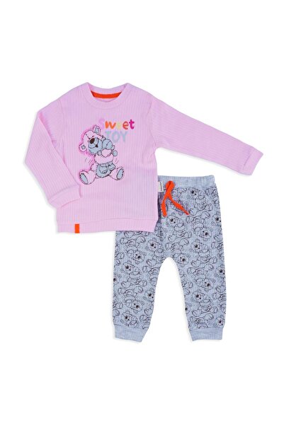 Bebelop Unisex Baby Sweet Toy Printed Teddy Bear Patterned 2-Piece Report Set