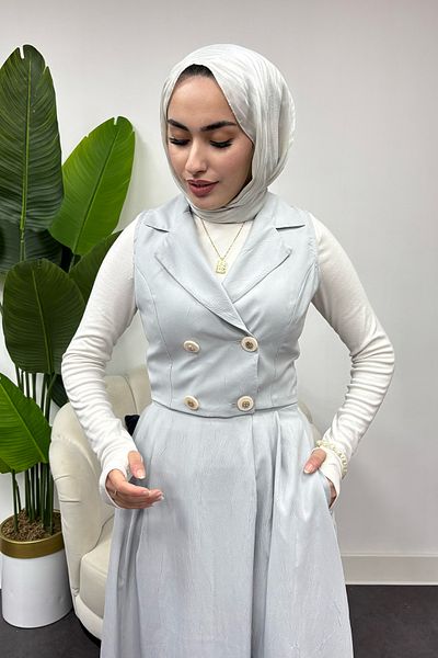 Tesettür Diyarı Women's Four Button Vest Suit -Gray
