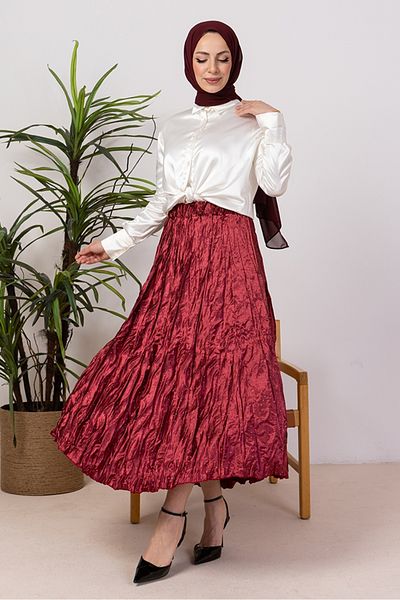 Bestenur Fusta cu talie elastică cu pietre 1401 - Roșu Claret