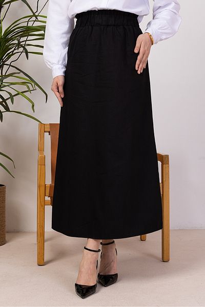 Bestenur Benja Waist Elastic Gabardine Φούστα 1405 - Μαύρη