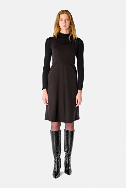W Collection SİYAH DİZ ÜSTÜ KARE YAKA ELBİSE