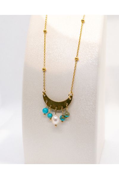 Luna Pearl and Turquoise (Turquoise) Natural Stone Earrings and Necklace