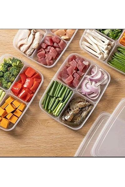 Hayveys home 4 Compartment Breakfast Vegetable Storage Container with Lid Lunch Fridge Organizer