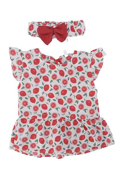 Bebelop Girl's Fruit Patterned Tricotone Dress Suit with Bandanas and Shorts