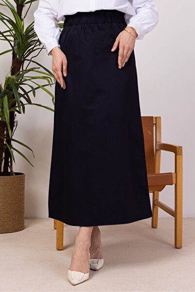 Bestenur Benja Elastic Waist Gabardine Skirt 1405 - Navy Blue