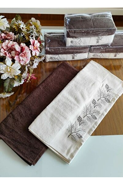 Nurpak Pamuklu Hediyelik Havlu / El Havlusu Kahverengi Beyaz 50x90 (2 ADET)