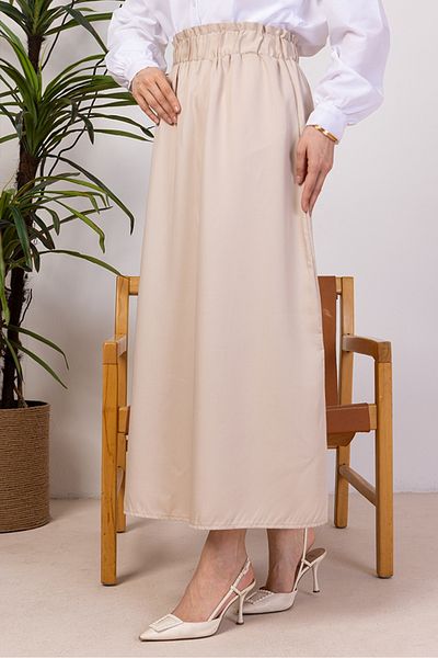 Bestenur Benja Waist Elastic Gabardine Φούστα 1405 - Μπεζ