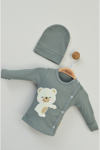 Z B Bebe Khaki Color Bear Detailed Baby Set (0-3 Months)
