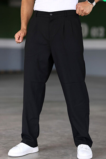 MissKybele Normal Lastikli Bel Fermuar Kapama Cepli Astarlı Çift Pileli Esnek Likralı Baggy Kumaş Pantolon