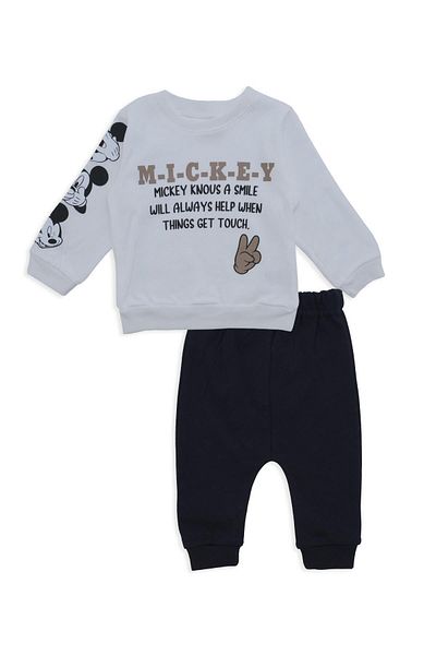 Bebelop Baby Boy Mickey Printed Sleeve Detail 2-Piece Top and Bottom Tracksuit Set