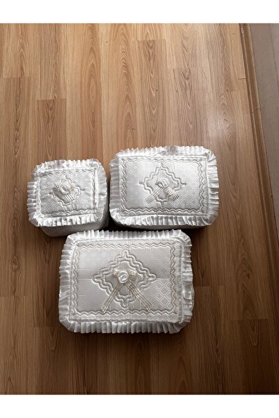 CONSTRAİN Zeynishome Çeyizlik Islemeli 3 Lü Gelin Bohça Söz Nişan Hurç Seti