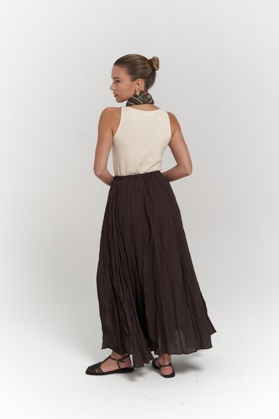 BOHEMAİ Jayla Crinkle Detail Long Brown Skirt