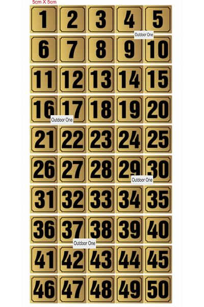 Outdoor One Gold Color Metal Door - Table, Cabinet Number between 1-50, 5X5 cm Back Adhesive 004