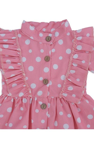 Bebelop Girl's Baby Polka Dot Chenille Dress Frilly Shoulder Detail