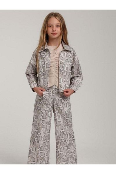 Zekids Girl's Snakeskin Patterned Jacket and Trousers Suit