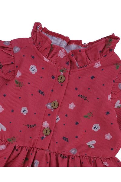 Bebelop Baby Girl Floral Chenille Dress Frilly Shoulder Detail