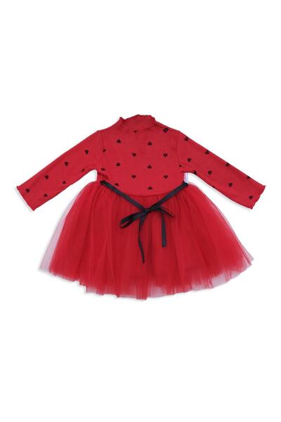 Bebelop Baby Girl Heart Patterned Bow Flexible Lycra Tulle Dress