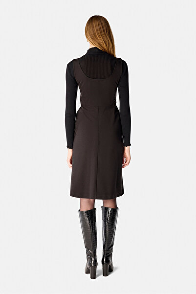 W Collection SİYAH DİZ ÜSTÜ KARE YAKA ELBİSE