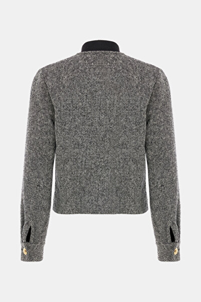 W Collection Black Stand Collar Textured Coat