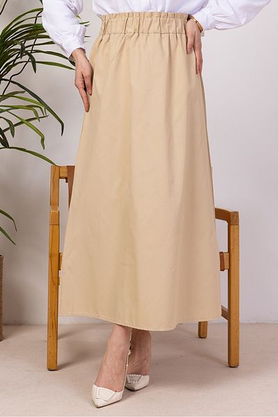Bestenur Benja Waist Elastic Gabardine Φούστα 1405 - Stone