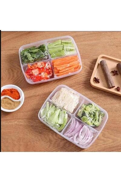 Hayveys home 4 Compartment Breakfast Vegetable Storage Container with Lid Lunch Fridge Organizer