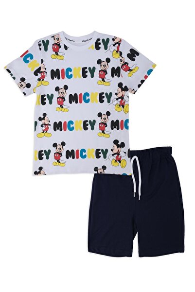 Bebelop Erkek Çocuk Mickey Mouse Baskılı Yazlık 2'Li Alt Üst Şort Takım