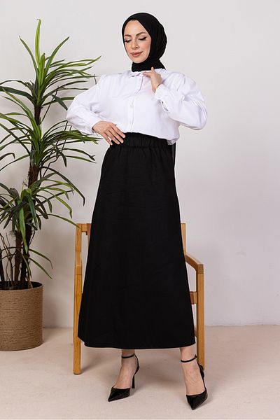 Bestenur Benja Waist Elastic Gabardine Φούστα 1405 - Μαύρη