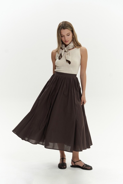 BOHEMAİ Amaya Ankle-Length Pleated Brown Skirt