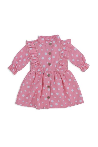 Bebelop Girl's Baby Polka Dot Chenille Dress Frilly Shoulder Detail